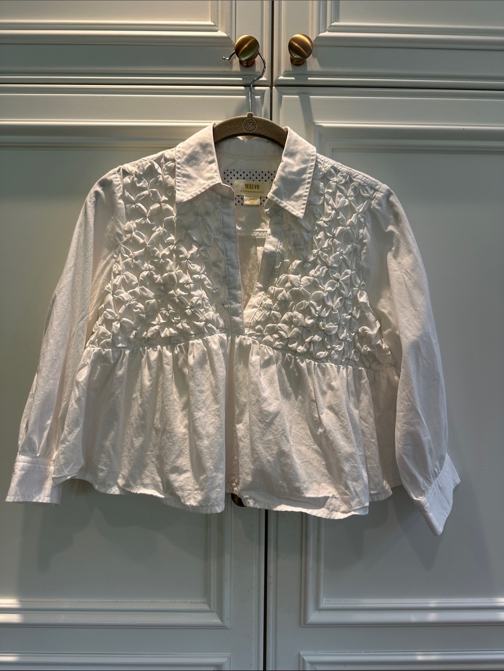 Maeve White Embroidered Peplum Blouse